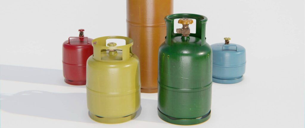 deretan tabung gas dengan ukuran berbeda