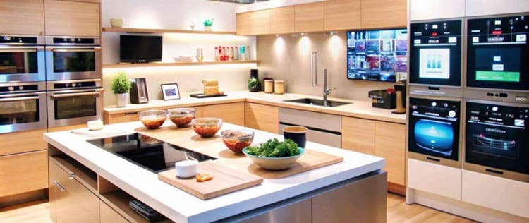 dapur modern dengan berbagai peralatan elektronik canggih