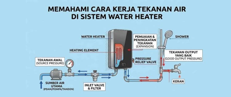 Cara kerja tekanan air di sistem water heater