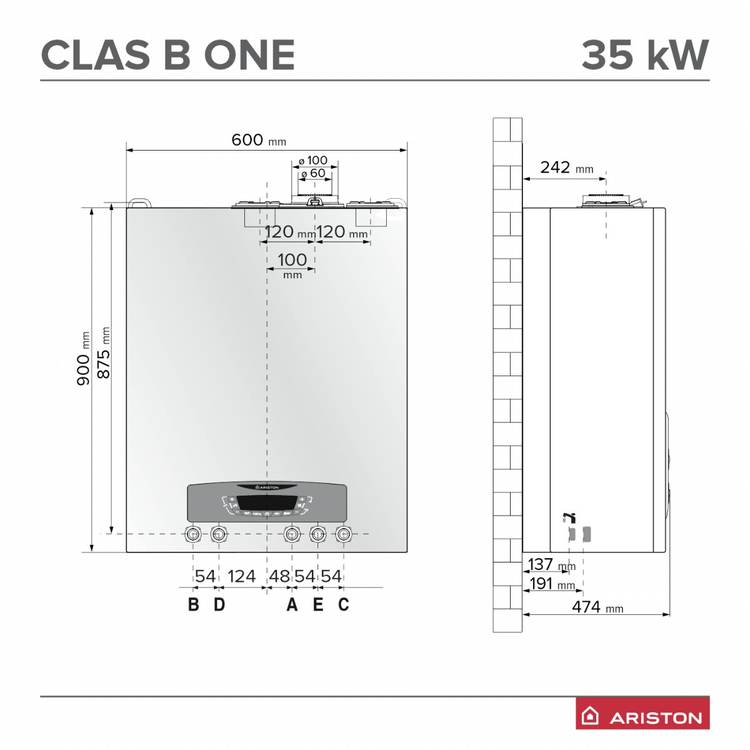 Kocioł kondensacyjny, dwufunkcyjny Clas B One 35 - wymiary