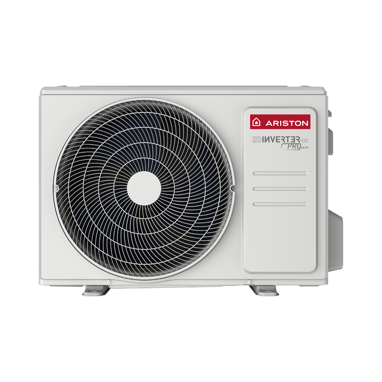 Aer condiționat Ariston Prios R32 - vedere frontală unitate exterioară a aparatului aer condiționat inverter Ariston