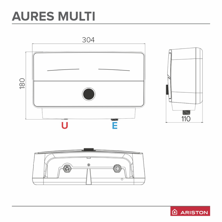 Instant electric apă caldă Ariston Aures Multi - schiță dimensiuni