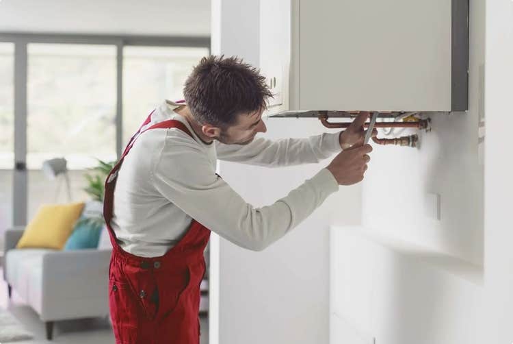 Siết chặt đầu nối sau khi lắp máy nước nóng lên tường