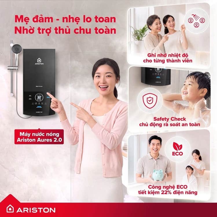 Máy nước nóng trực tiếp có bơm trợ lực với hệ thống an toàn chống giật