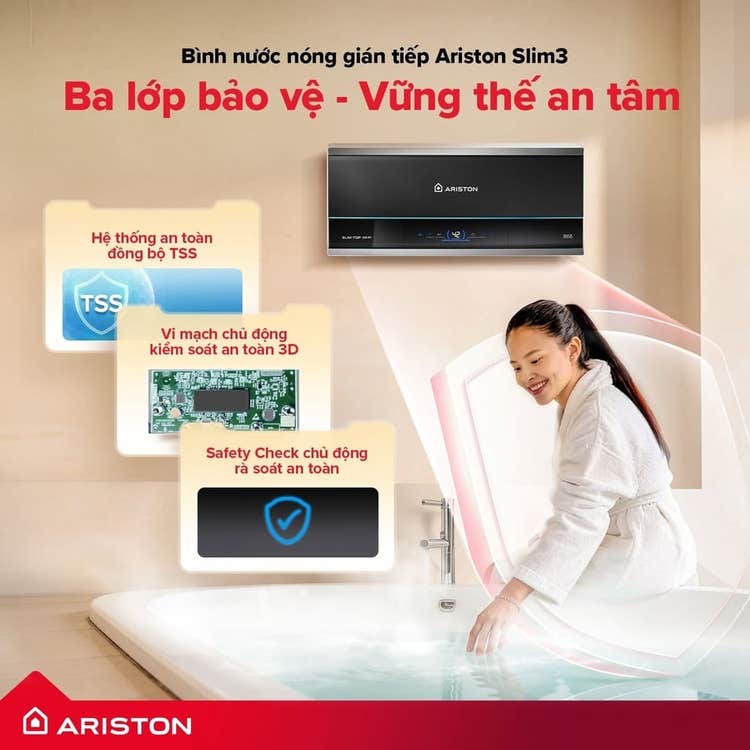 Bình tắm nóng lạnh Ariston có độ bền và an toàn cao