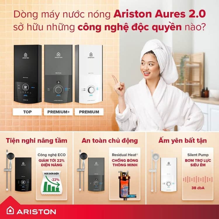 Máy nước nóng trực tiếp có bơm trợ lực Ariston